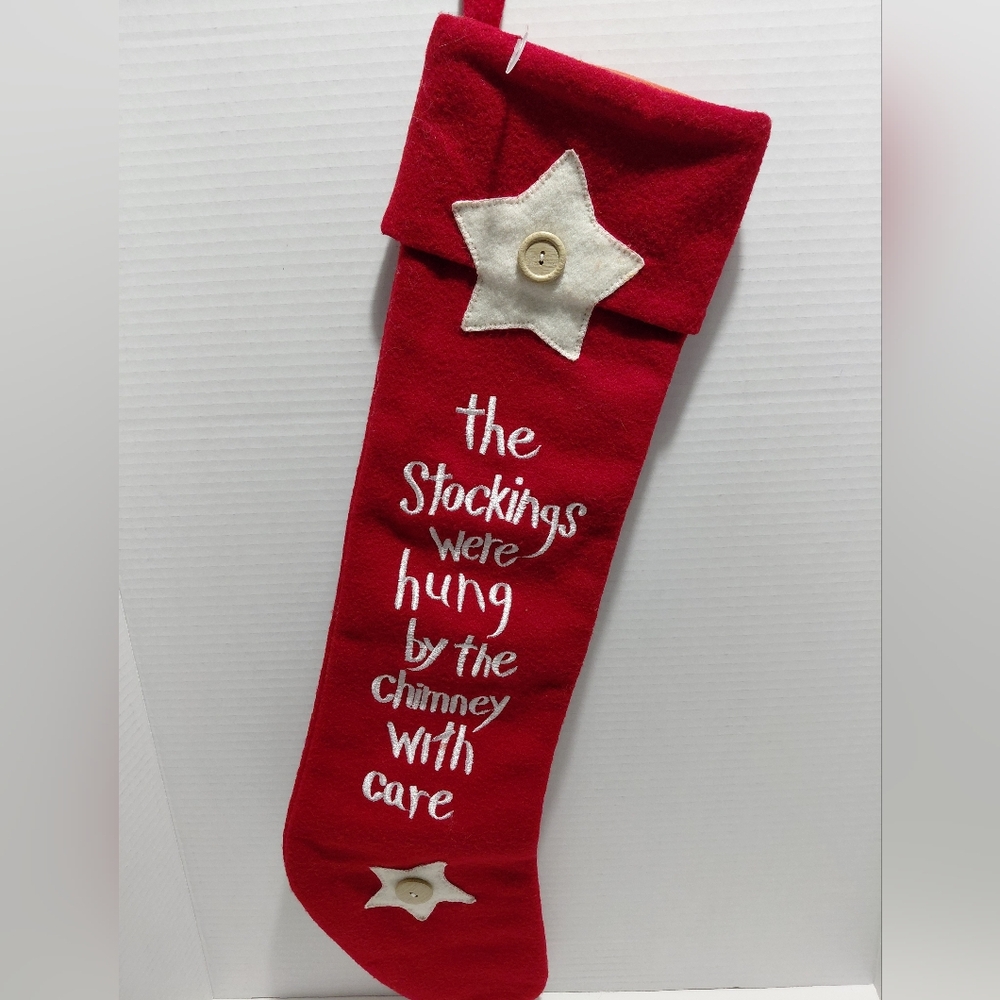 100% Wool Carlton Cards Red Christmas Stocking with Star Design